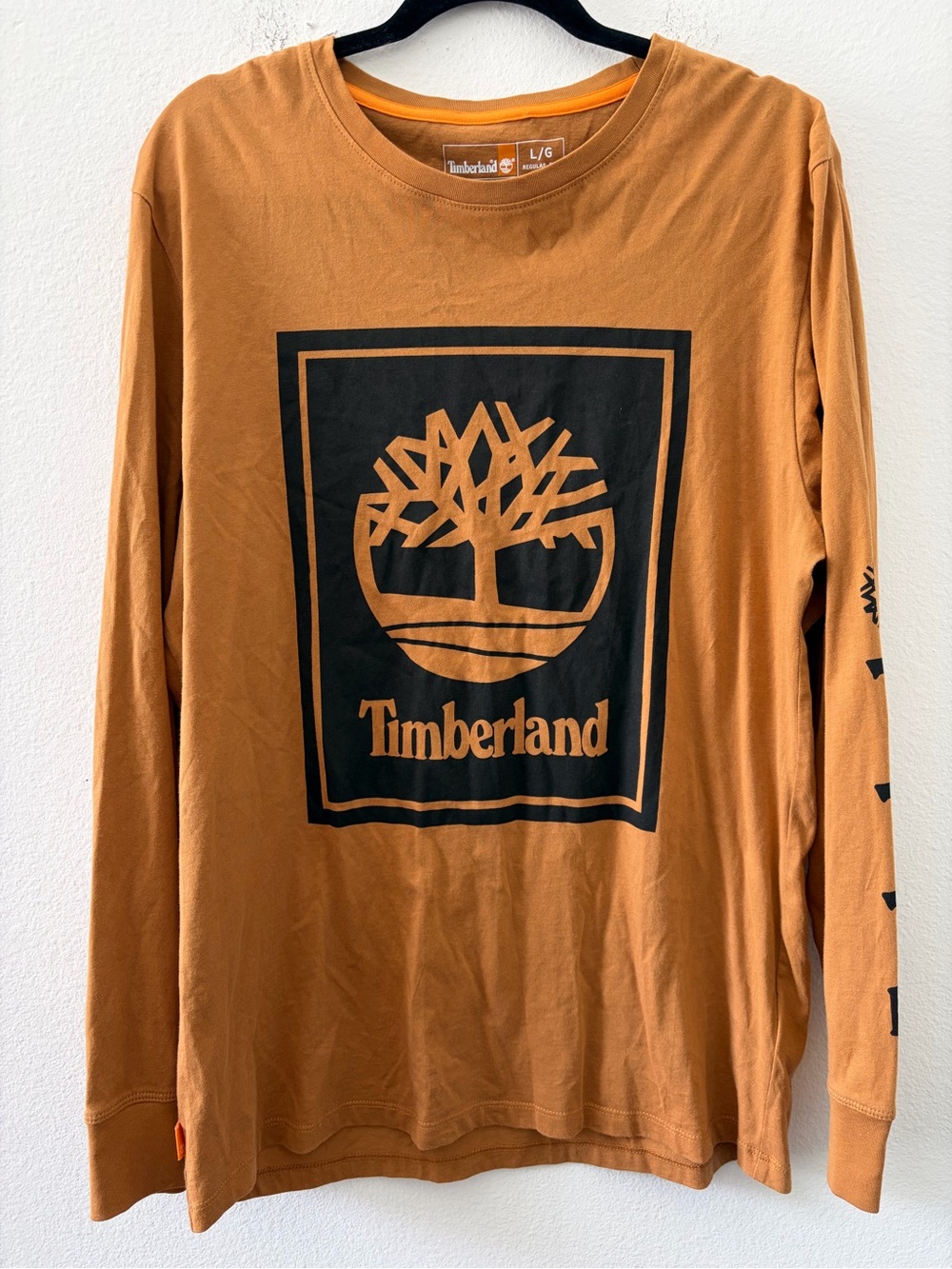 Timberland Rust Brown Long Sleeve Tee with Black Stripe